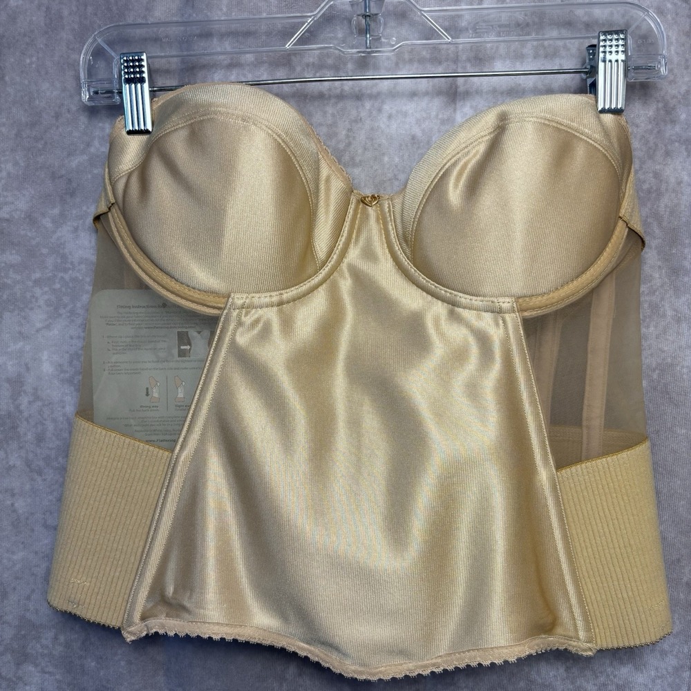 Flattering Me Low Back Longline Bustier‎ Bra 38C Strapless Shapeware NWT Gold